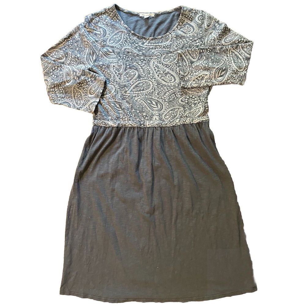 Tea n Rose Dress Women Medium Gray Paisley Empire Waist Cottagecore Boho Knit